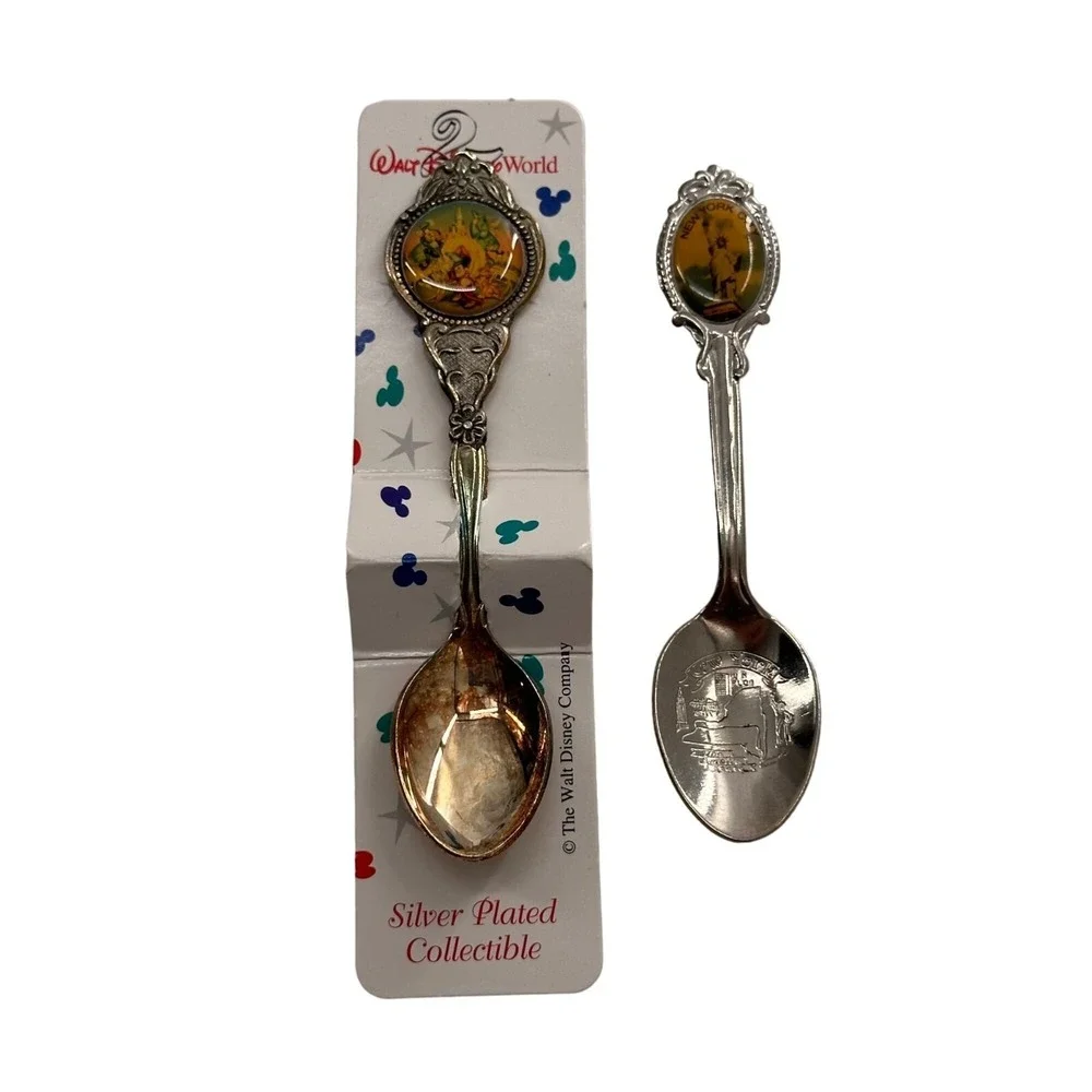 Set Of 2 Silver Plated Collectible Spoons Disney New York City‎ Souvenir liberty